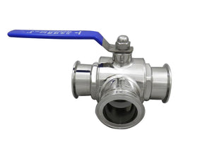 3" Tri Clamp with Three Way Ball Valve, Stainless Steel 304